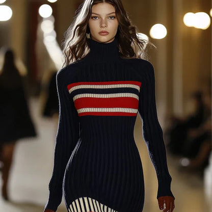 Women’s striped turtleneck bodycon sweater dress – women