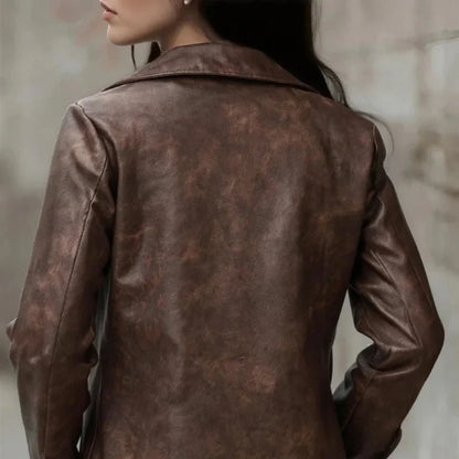 Women’s vintage biker faux-leather jacket – women