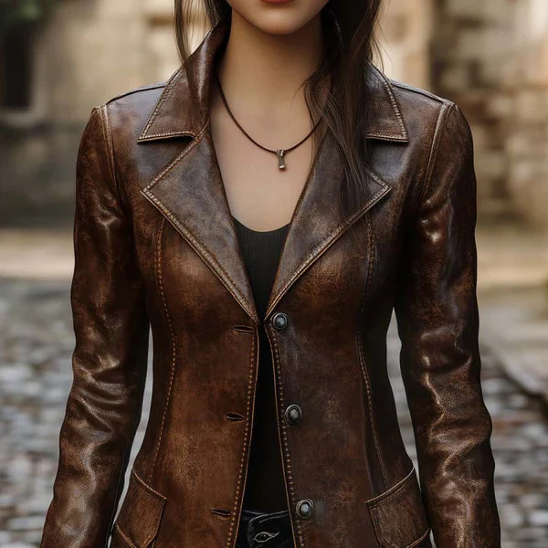Women’s vintage leather jacket double button – women