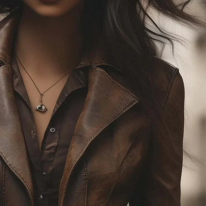 Women’s vintage leather jacket double button – women