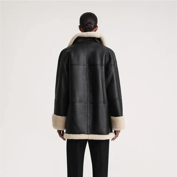 Women’s black leather fur-lined winter coat – women