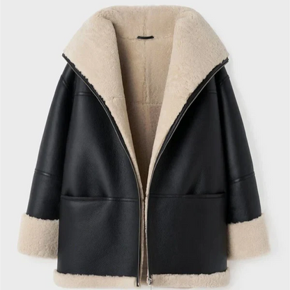 Women’s black leather fur-lined winter coat – women