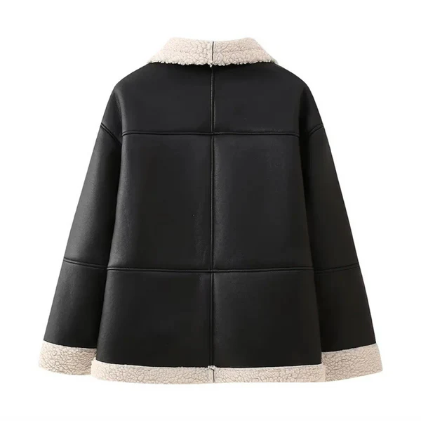 Women’s black leather fur-lined winter coat – women