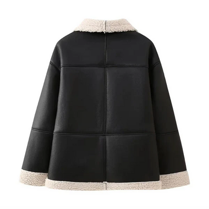 Women’s black leather fur-lined winter coat – women