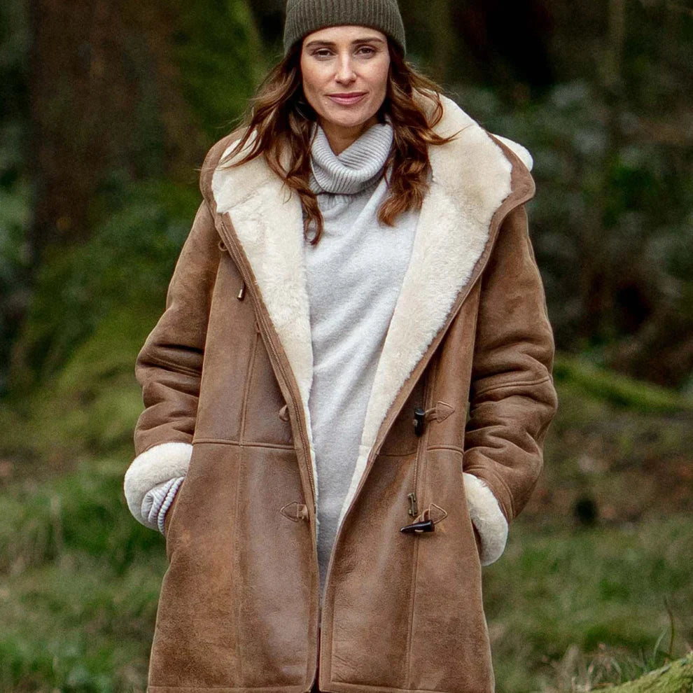 Women’s hooded long shearling-lined winter jacket – women