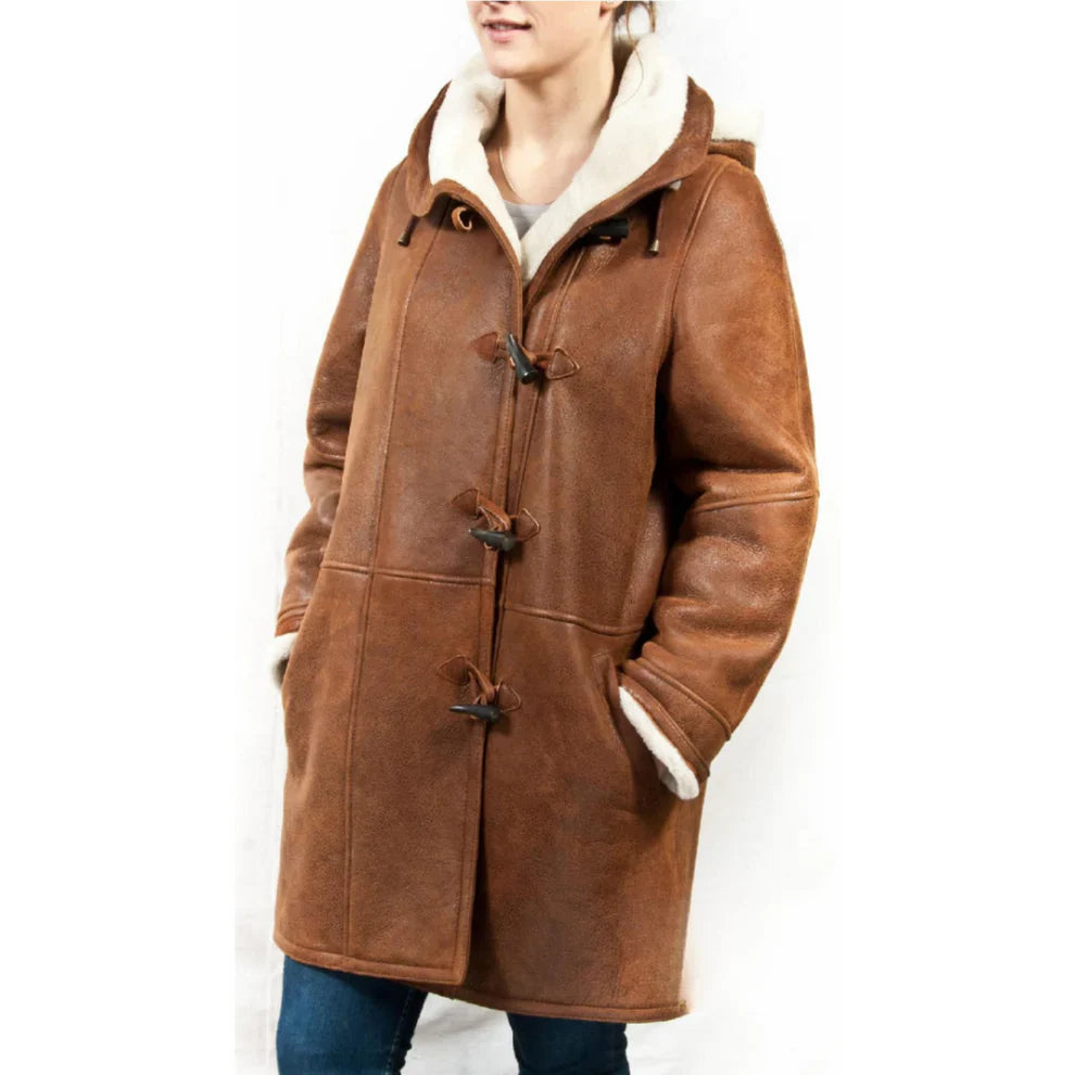 Women’s hooded long shearling-lined winter jacket – women
