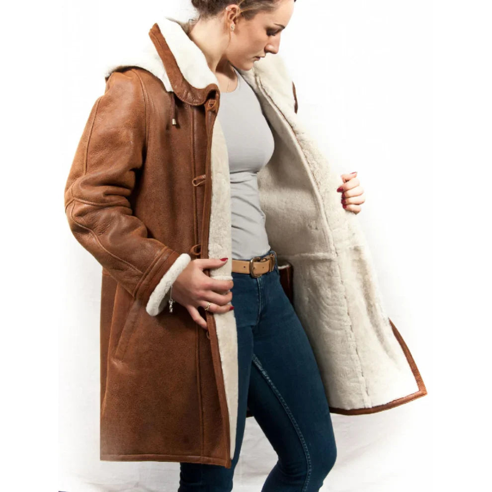 Women’s hooded long shearling-lined winter jacket – women