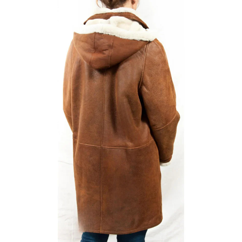 Women’s hooded long shearling-lined winter jacket – women