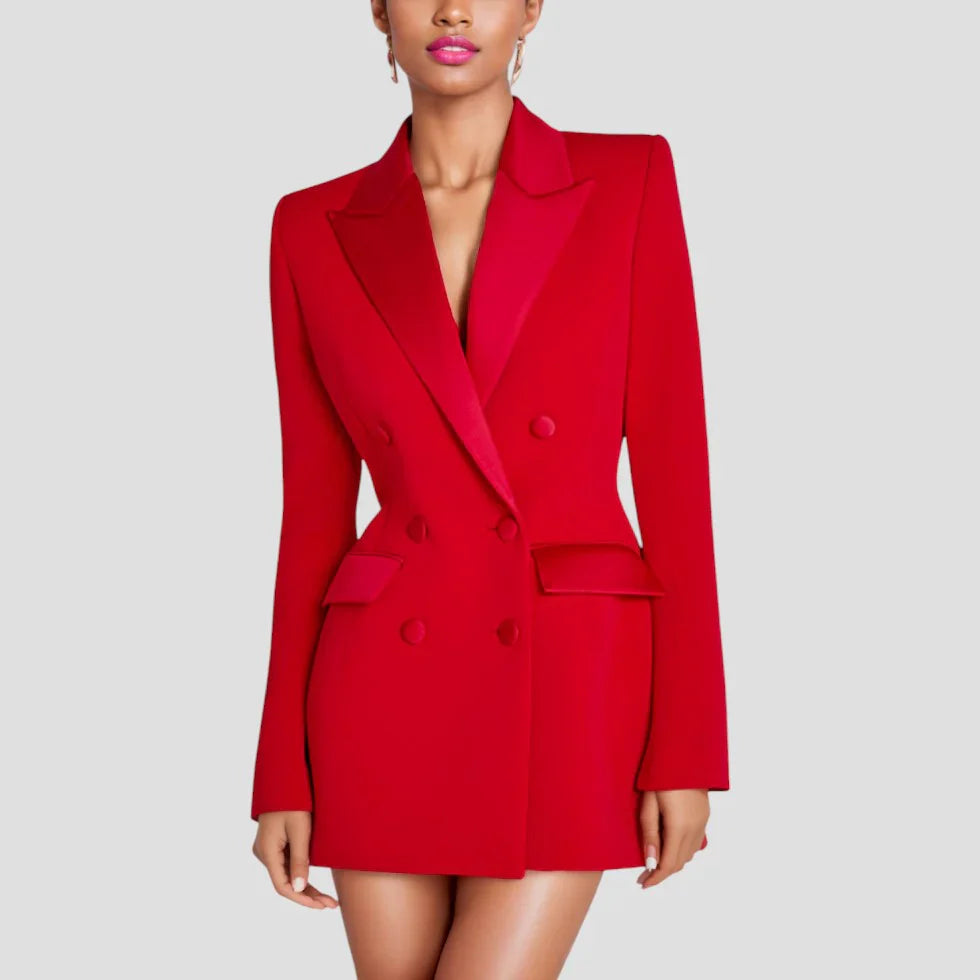 Roma women's blazer dress with double-breasted satin lapels