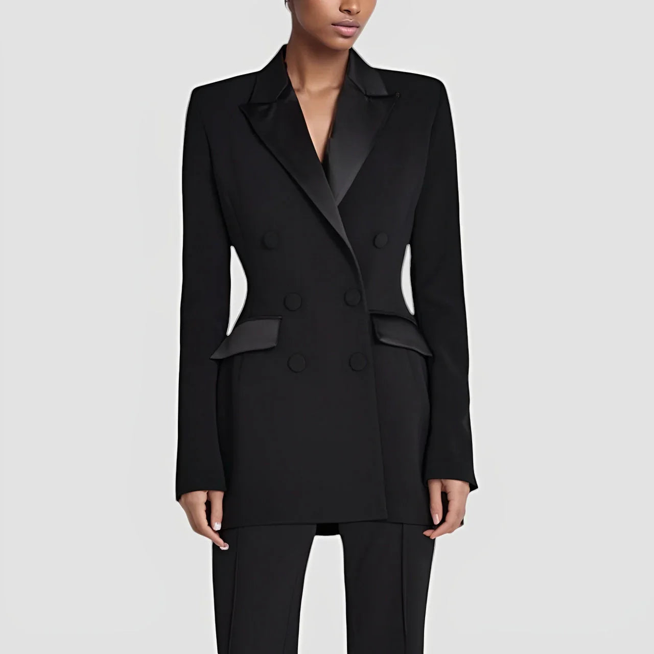 Roma women's blazer dress with double-breasted satin lapels