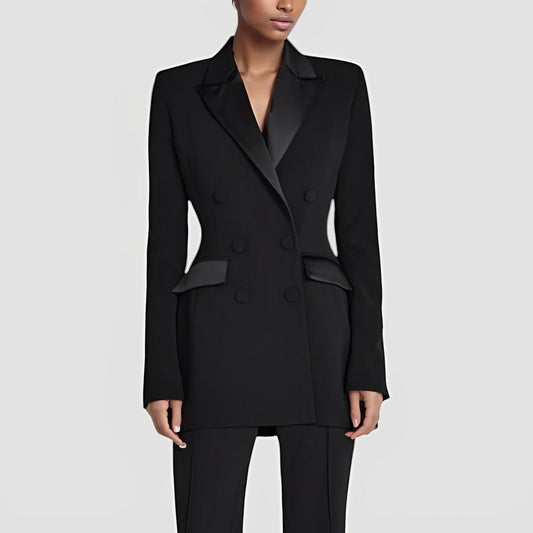 Roma women's blazer dress with double-breasted satin lapels