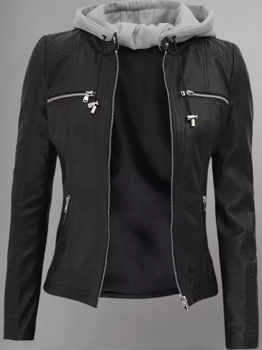 Womens Black Leather Jacket With Hood