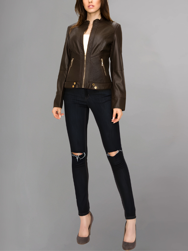 Womens Brown Leather Moto Jacket