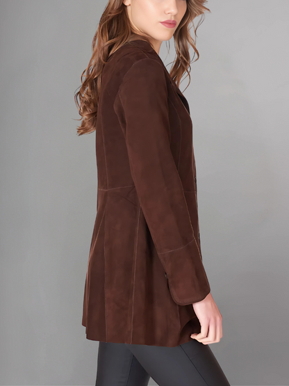 Womens Brown Two Button Leather Blazer Jacket