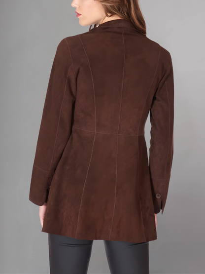 Womens Brown Two Button Leather Blazer Jacket