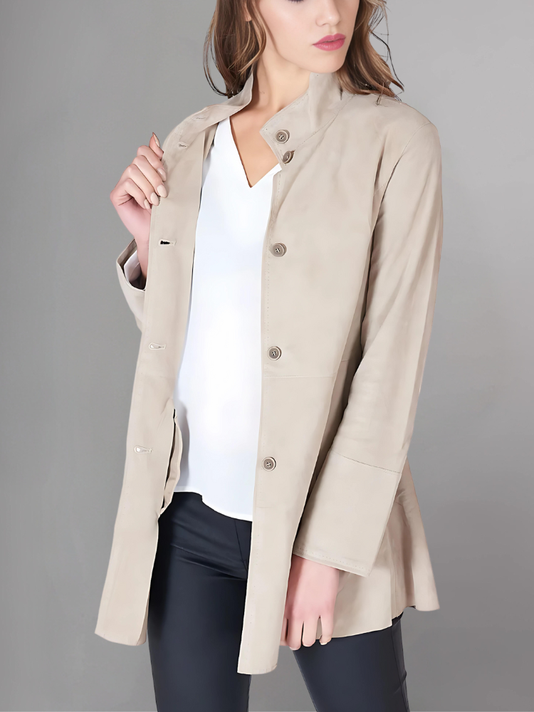 Womens Brown Two Button Leather Blazer Jacket