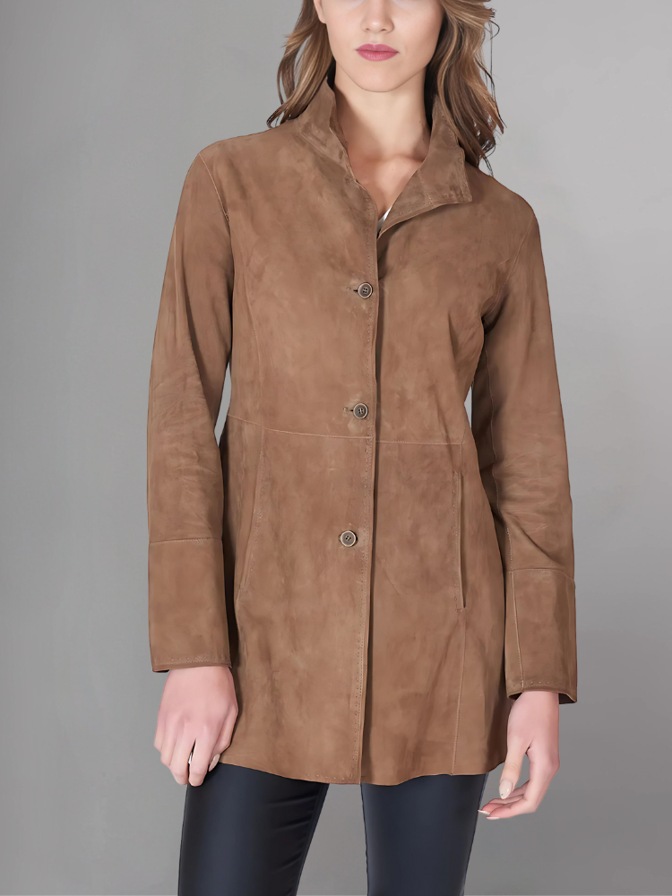 Womens Brown Two Button Leather Blazer Jacket