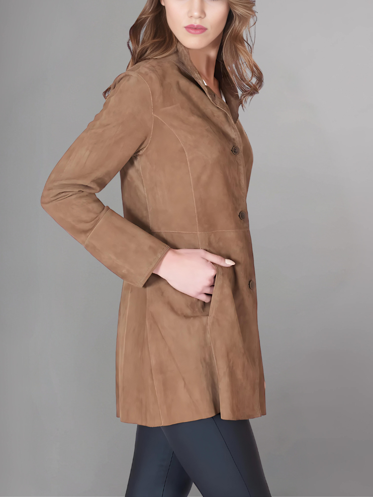 Womens Brown Two Button Leather Blazer Jacket