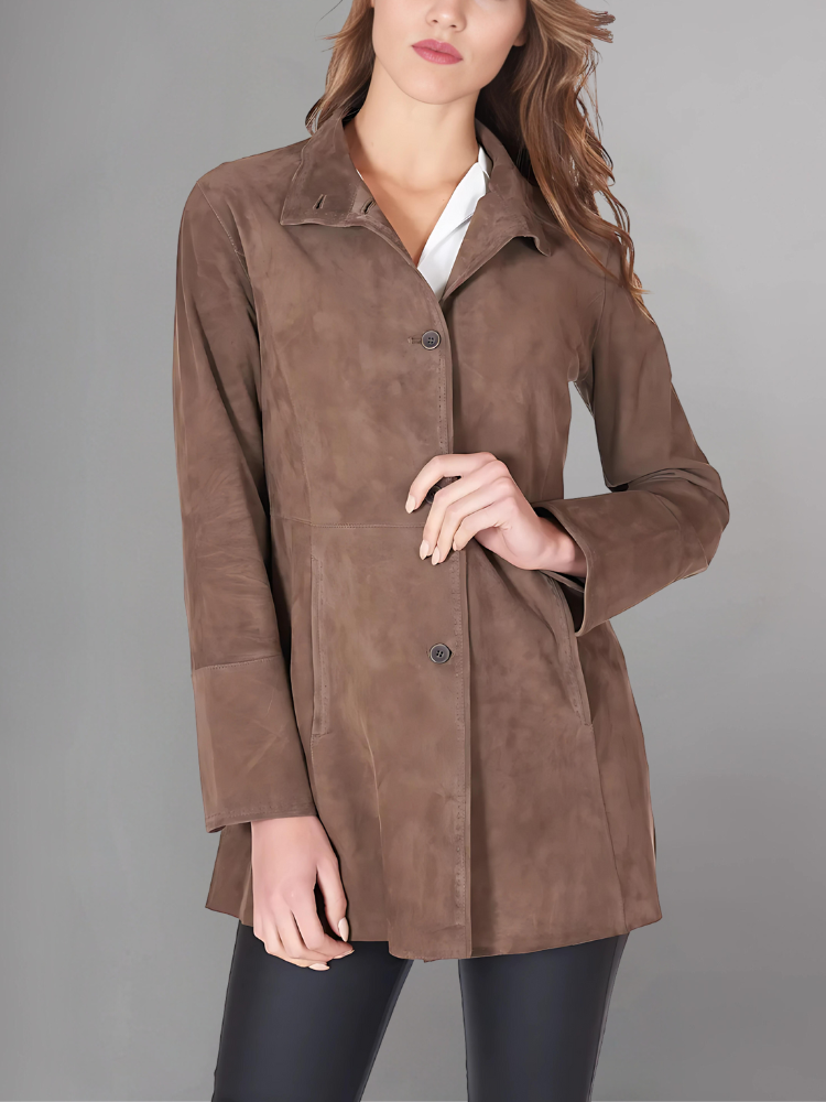 Womens Brown Two Button Leather Blazer Jacket