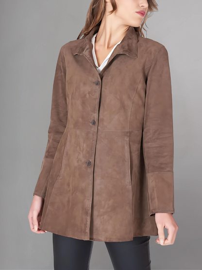 Womens Brown Two Button Leather Blazer Jacket