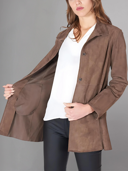 Womens Brown Two Button Leather Blazer Jacket