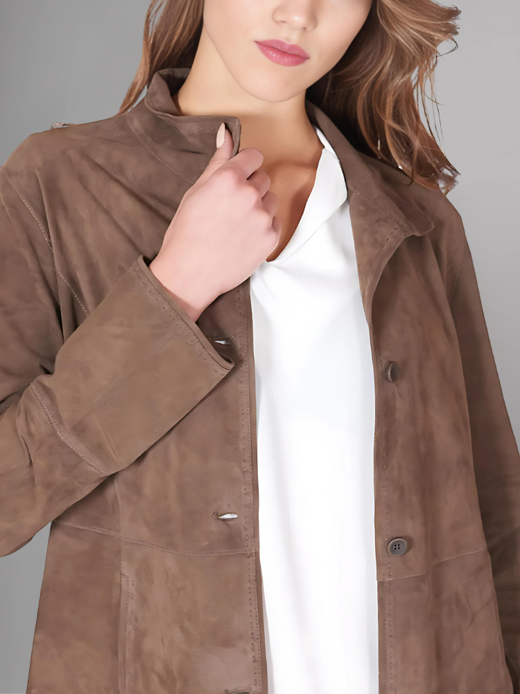 Womens Brown Two Button Leather Blazer Jacket