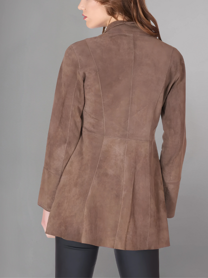 Womens Brown Two Button Leather Blazer Jacket