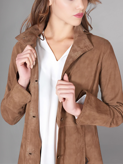 Womens Brown Two Button Leather Blazer Jacket