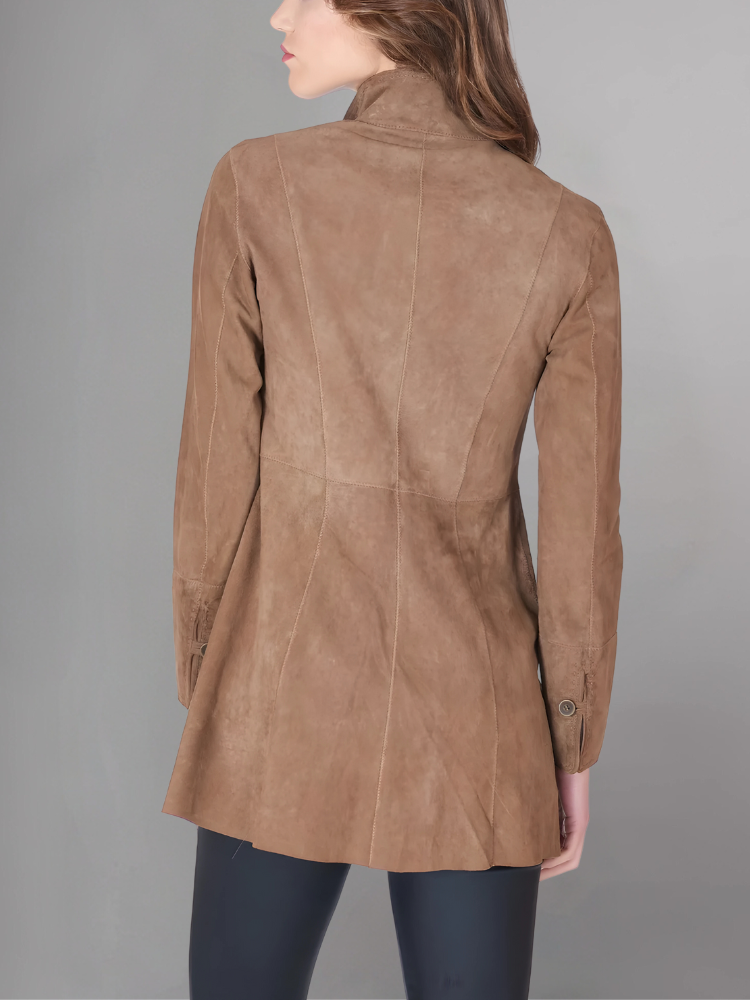 Womens Brown Two Button Leather Blazer Jacket