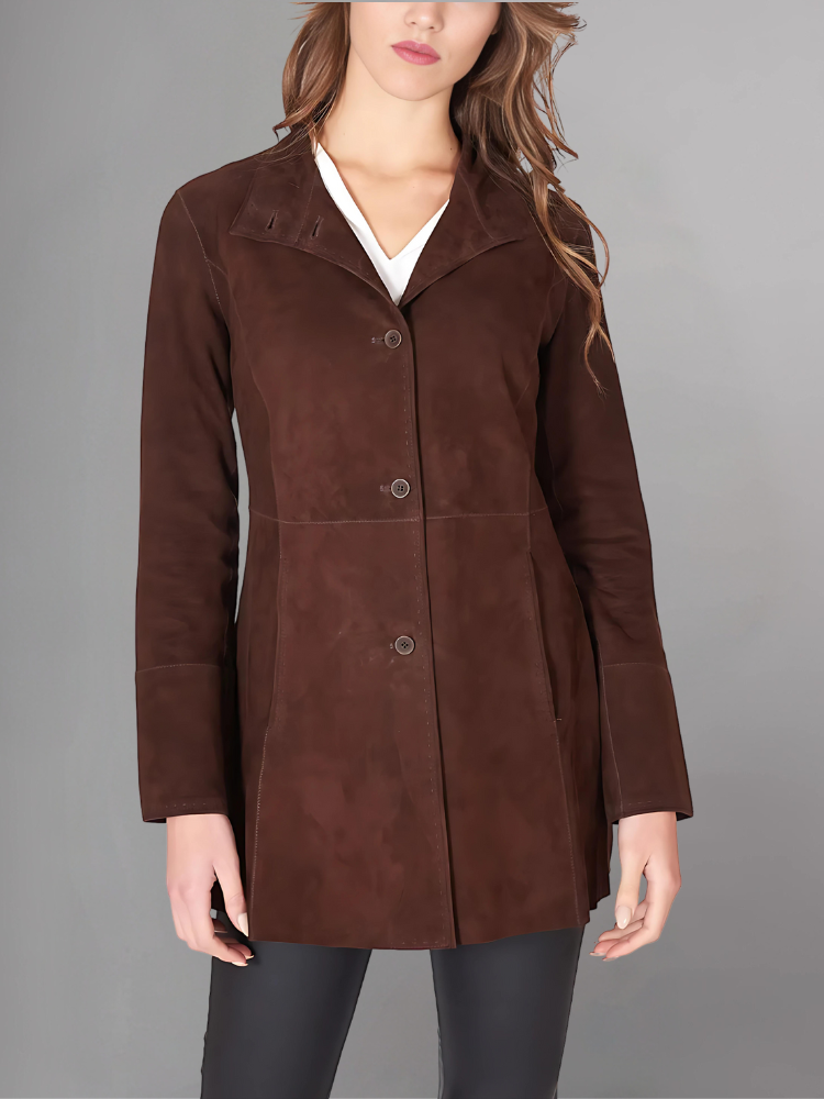 Womens Brown Two Button Leather Blazer Jacket