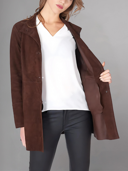 Womens Brown Two Button Leather Blazer Jacket