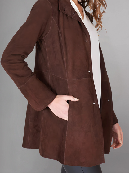 Womens Brown Two Button Leather Blazer Jacket