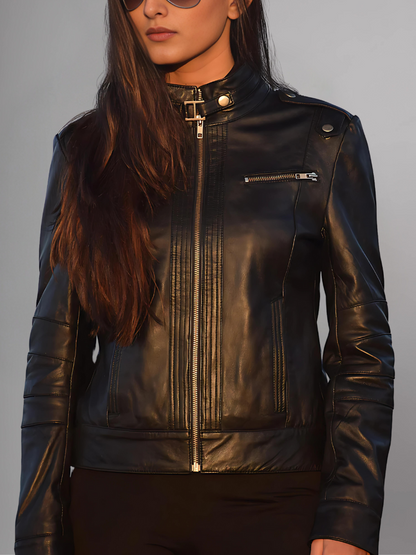 Womens Classic Maroon Biker Leather Jacket