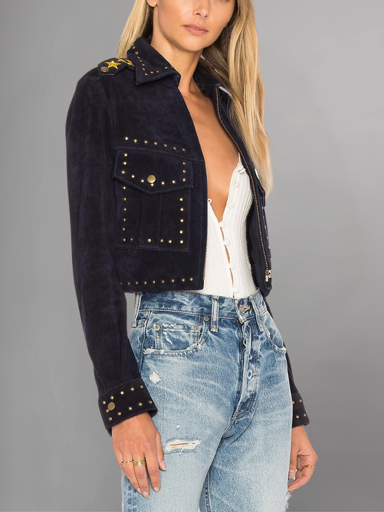 Womens Cropped Suede Leather Jacket