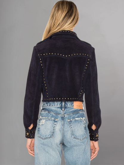 Womens Cropped Suede Leather Jacket