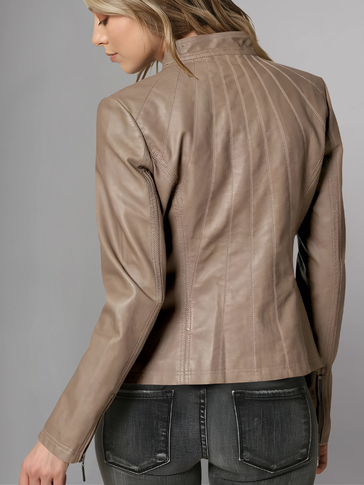 Womens Panelled Real Leather Moto Jacket