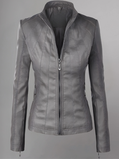 Womens Panelled Real Leather Moto Jacket