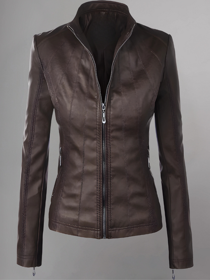 Womens Panelled Real Leather Moto Jacket