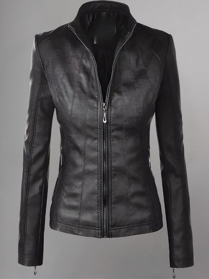 Womens Panelled Real Leather Moto Jacket