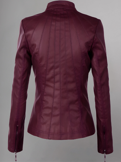 Womens Panelled Real Leather Moto Jacket