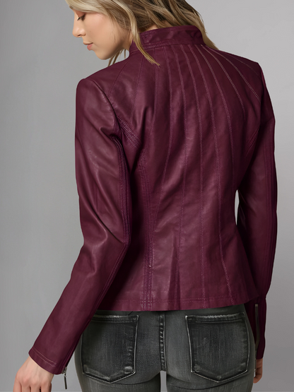 Womens Panelled Real Leather Moto Jacket