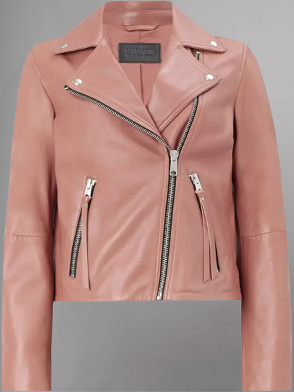 Womens Pink Leather Biker Jacket