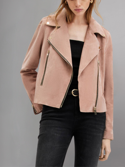 Womens Pink Leather Biker Jacket