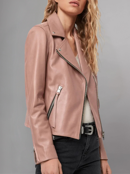 Womens Pink Leather Biker Jacket