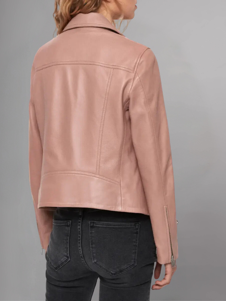 Womens Pink Leather Biker Jacket