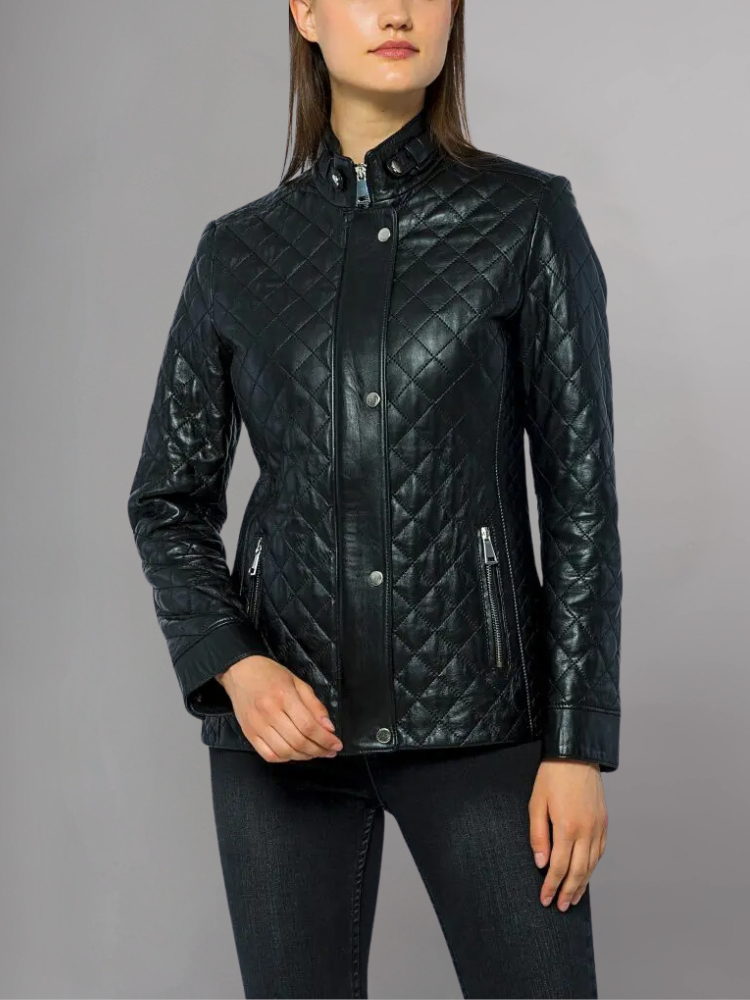 Womens Quilted Brown Leather Jacket