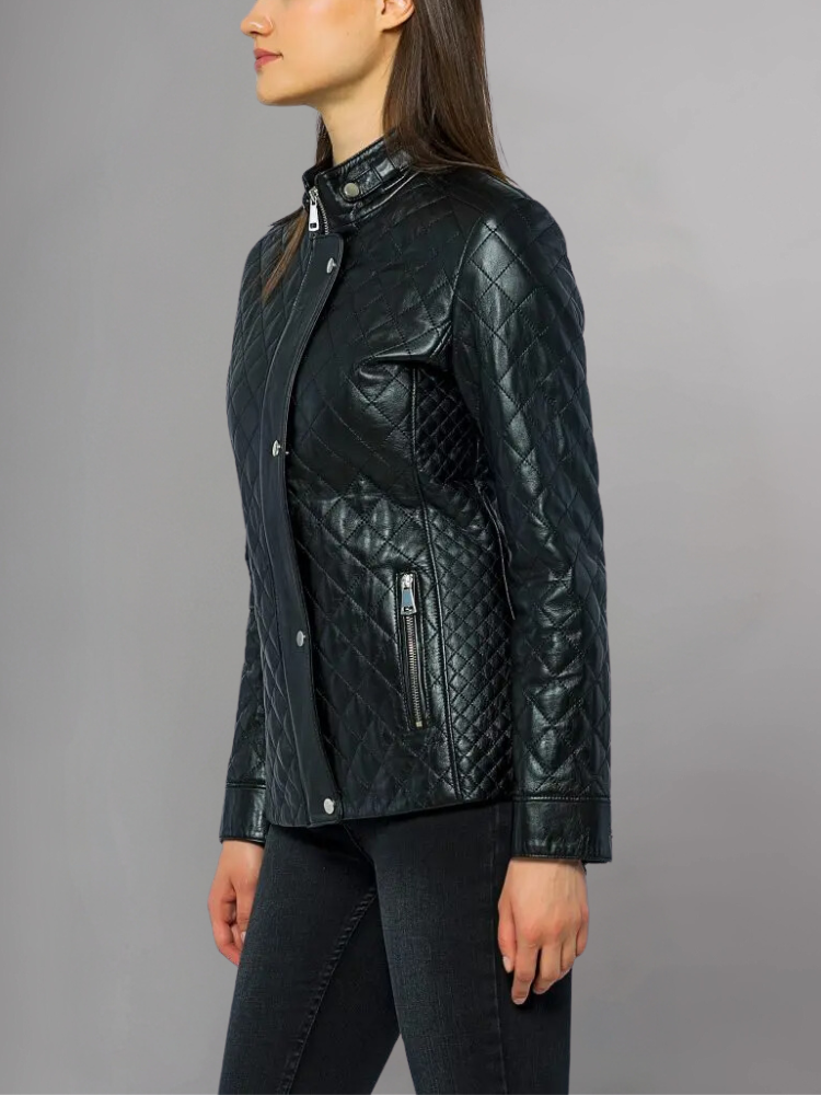 Womens Quilted Brown Leather Jacket