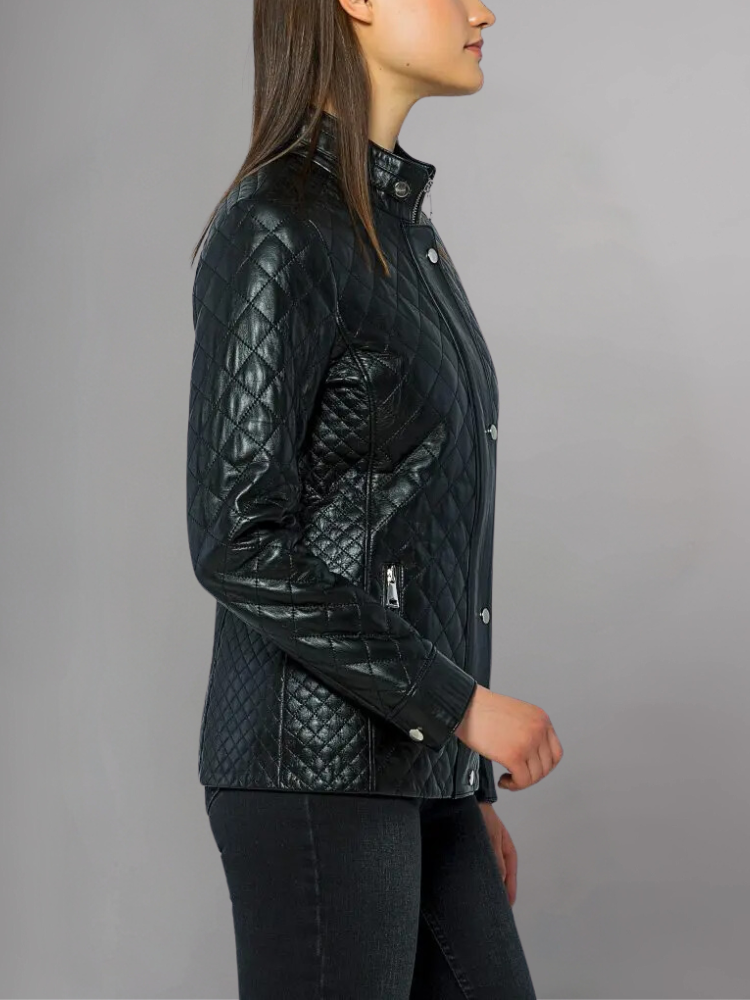 Womens Quilted Brown Leather Jacket