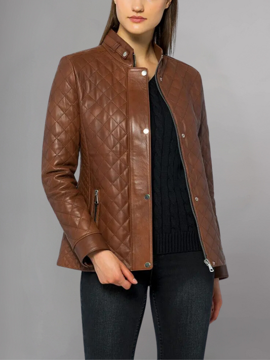 Womens Quilted Brown Leather Jacket