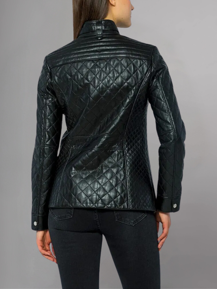 Womens Quilted Brown Leather Jacket